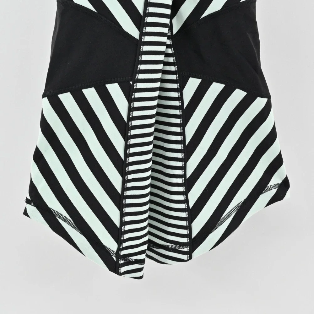 Lululemon Womens Work It Out Tank Top Size 4 Black Mint Green Stripe Logo Active